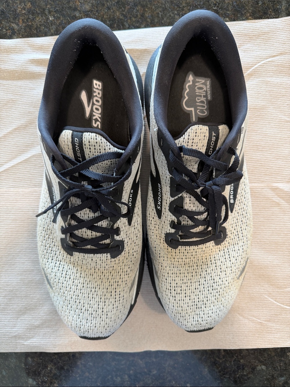 Brooks Ghost Men’s Running Shoes — White and Black (used)